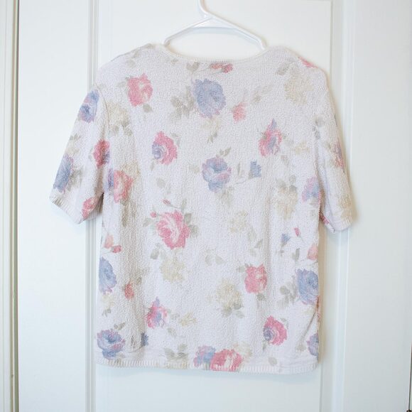Ditsy Pastel Floral Knit Sweater Donnkenny Short Sleeve Stretch S | Light Summer - Picture 2 of 9